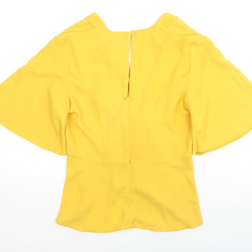 Adlib Womens Yellow Polyester Basic Blouse Size 10 V-Neck