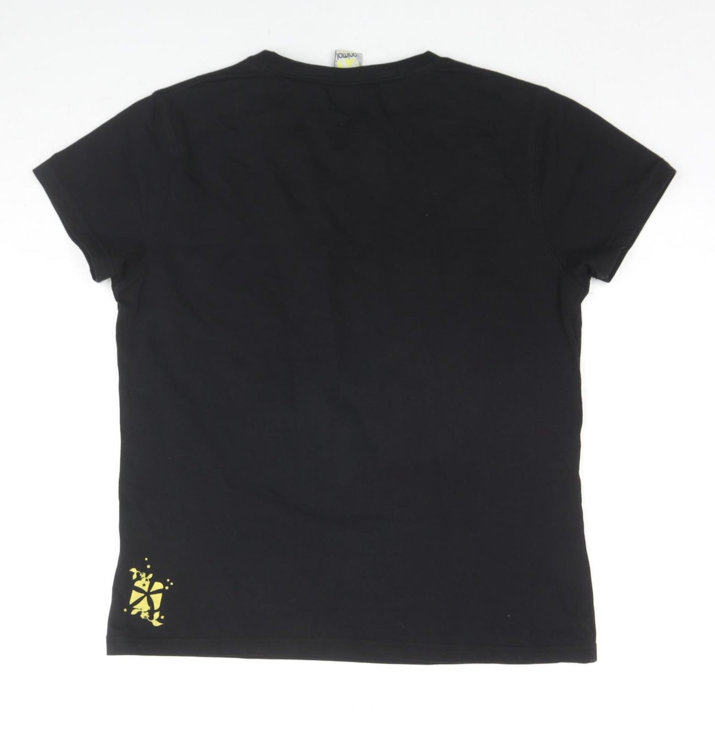 Animal Womens Black Cotton Basic T-Shirt Size 14 Round Neck