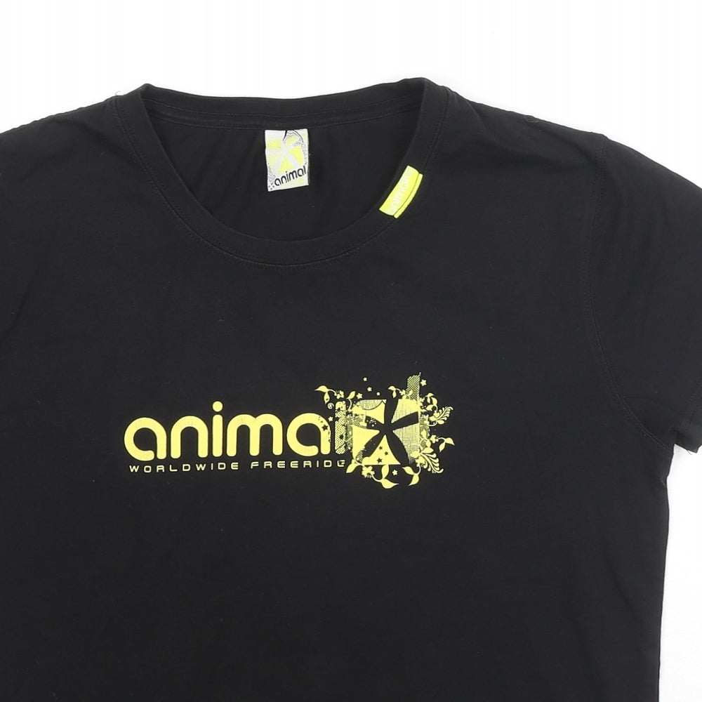 Animal Womens Black Cotton Basic T-Shirt Size 14 Round Neck