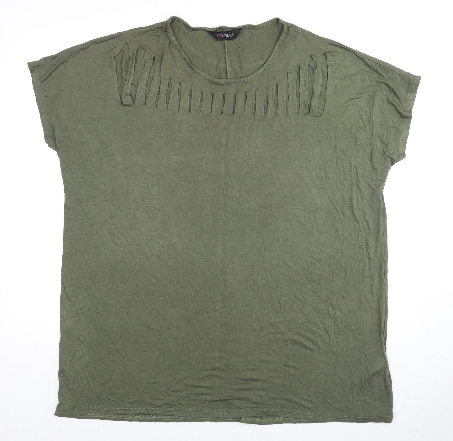 Yours Womens Green Viscose Basic T-Shirt Size 18 Round Neck