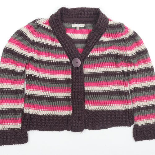 Indigo Girls Multicoloured V-Neck Striped Acrylic Cardigan Jumper Size 9-10 Years Pullover