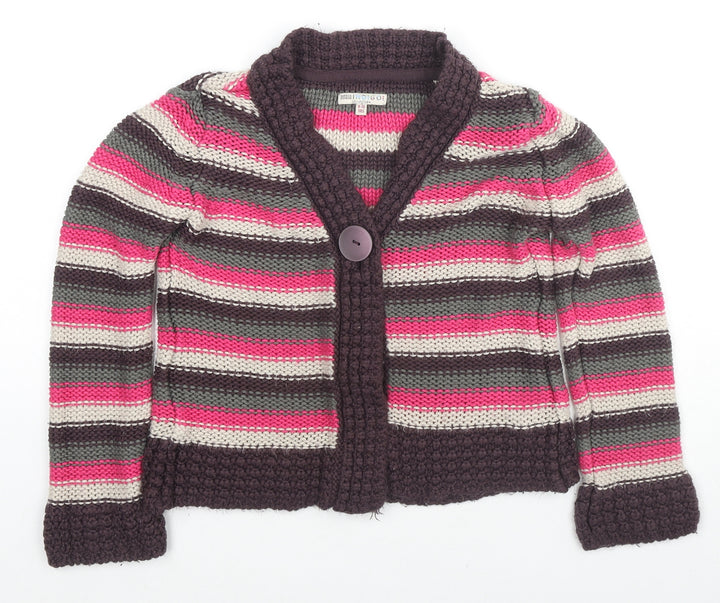 Indigo Girls Multicoloured V-Neck Striped Acrylic Cardigan Jumper Size 9-10 Years Pullover