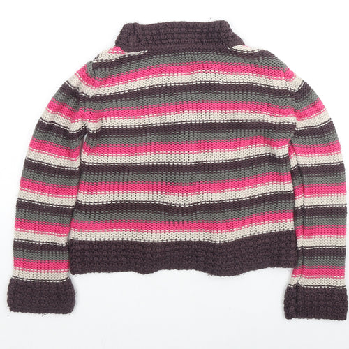 Indigo Girls Multicoloured V-Neck Striped Acrylic Cardigan Jumper Size 9-10 Years Pullover