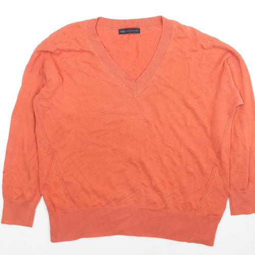 Marks and Spencer Womens Orange V-Neck Cotton Pullover Jumper Size M