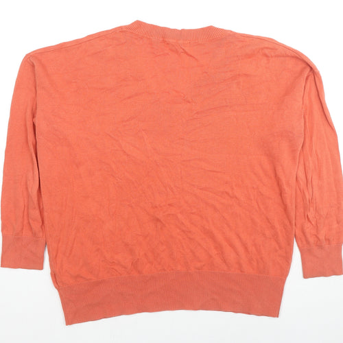 Marks and Spencer Womens Orange V-Neck Cotton Pullover Jumper Size M