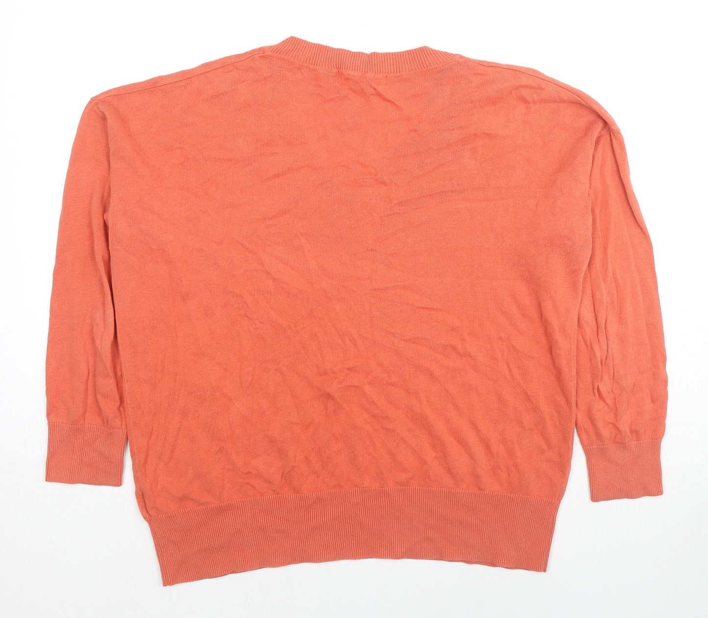 Marks and Spencer Womens Orange V-Neck Cotton Pullover Jumper Size M