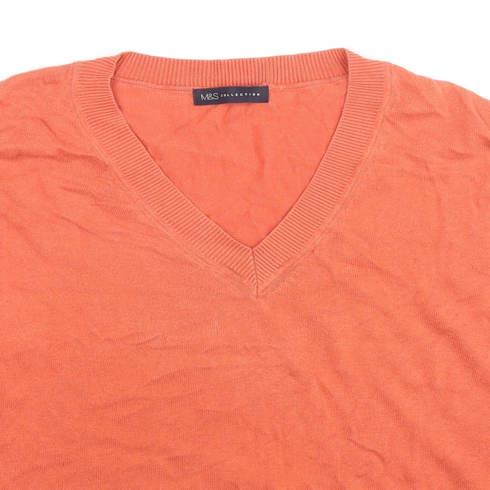 Marks and Spencer Womens Orange V-Neck Cotton Pullover Jumper Size M