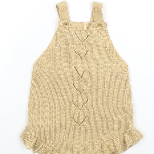 mamas & papas Girls Beige Polyester Romper One-Piece Size 3-6 Months Snap