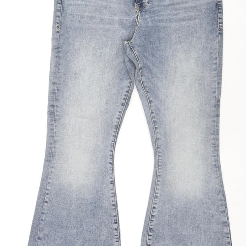 River Island Womens Blue Cotton Flared Jeans Size 16 L30 in Regular Zip