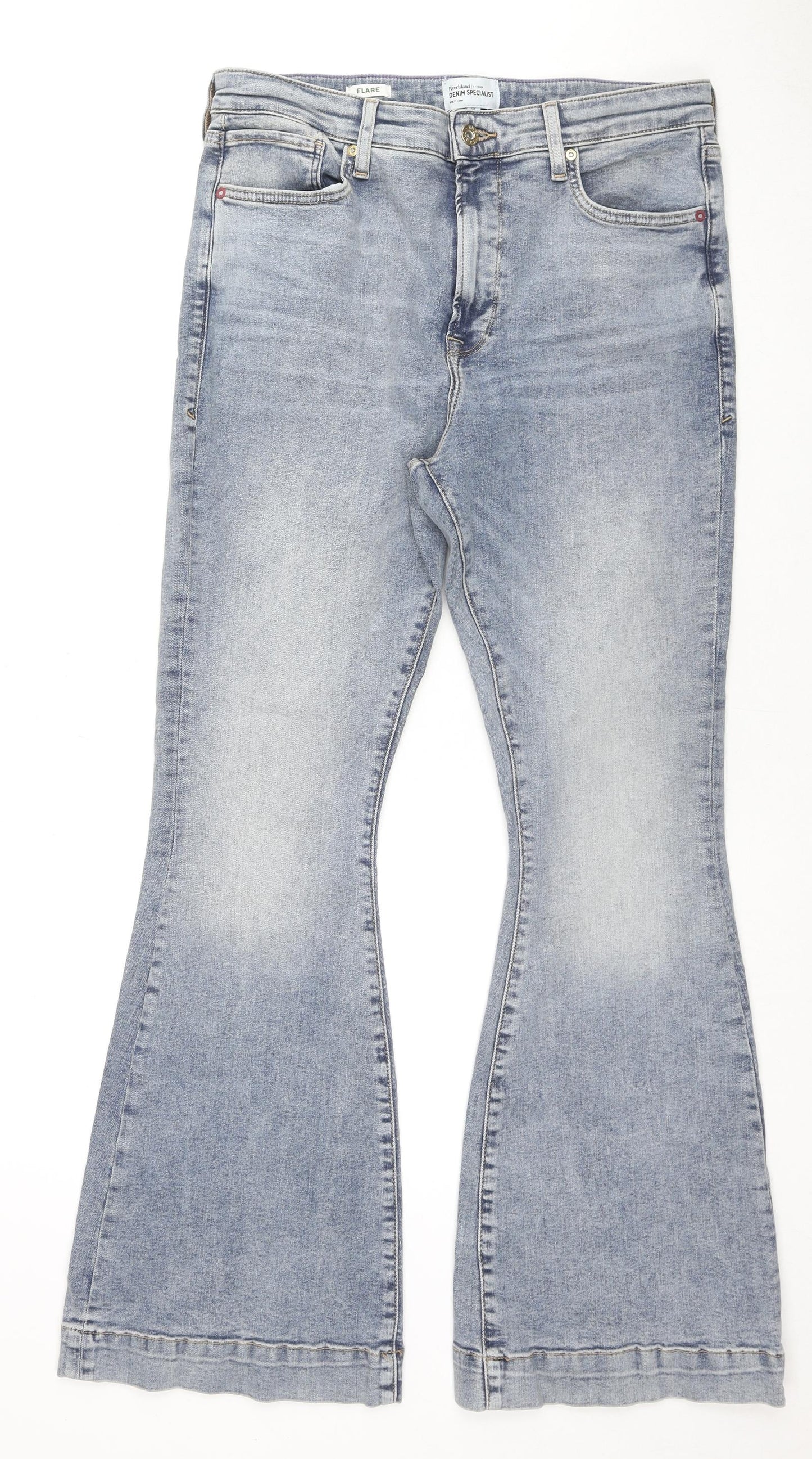River Island Womens Blue Cotton Flared Jeans Size 16 L30 in Regular Zip