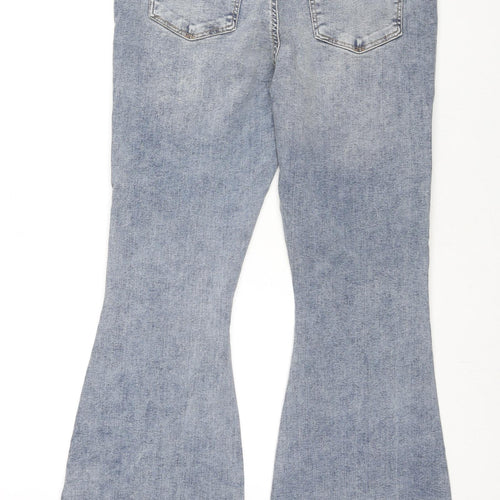 River Island Womens Blue Cotton Flared Jeans Size 16 L30 in Regular Zip