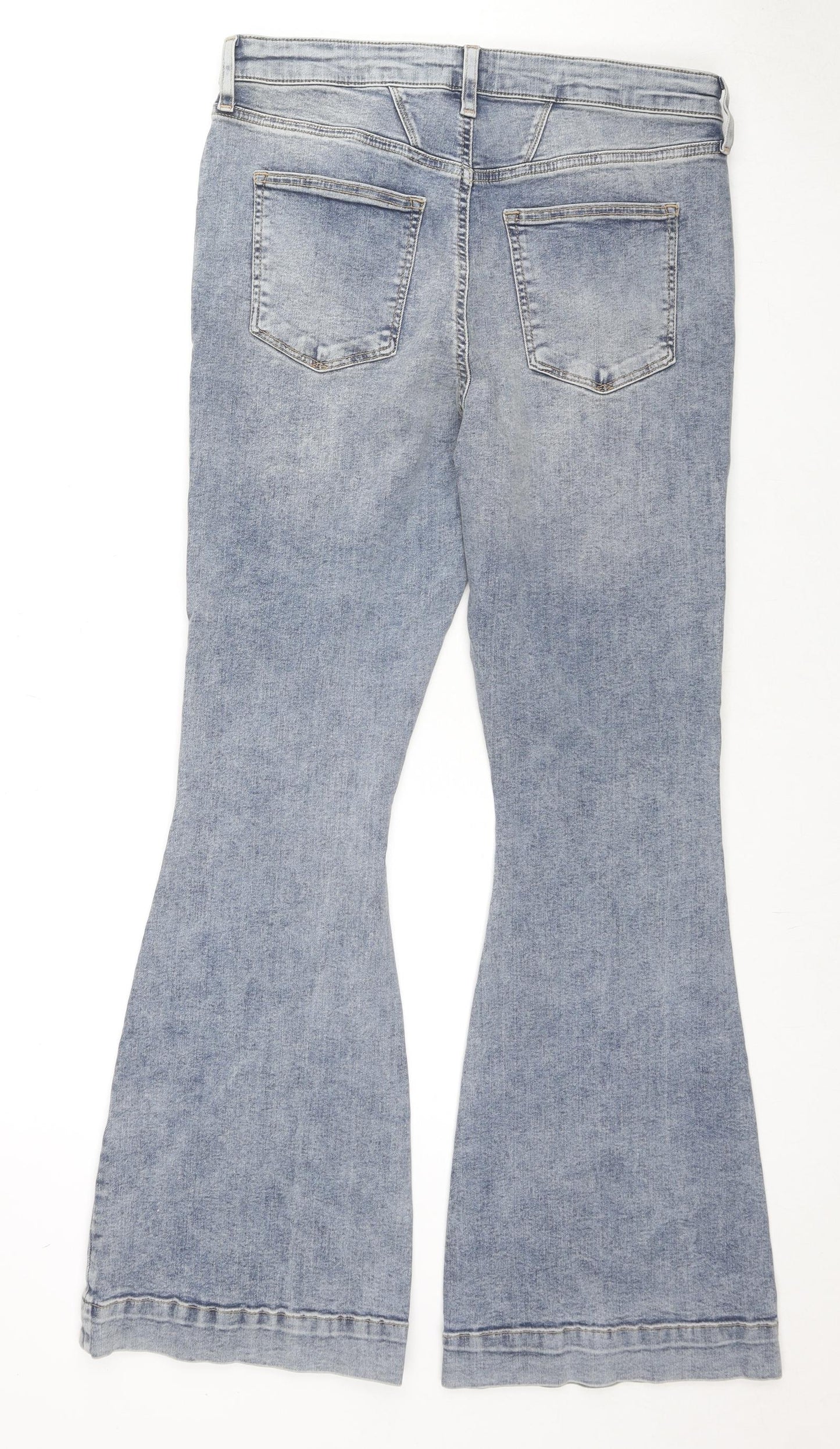 River Island Womens Blue Cotton Flared Jeans Size 16 L30 in Regular Zip