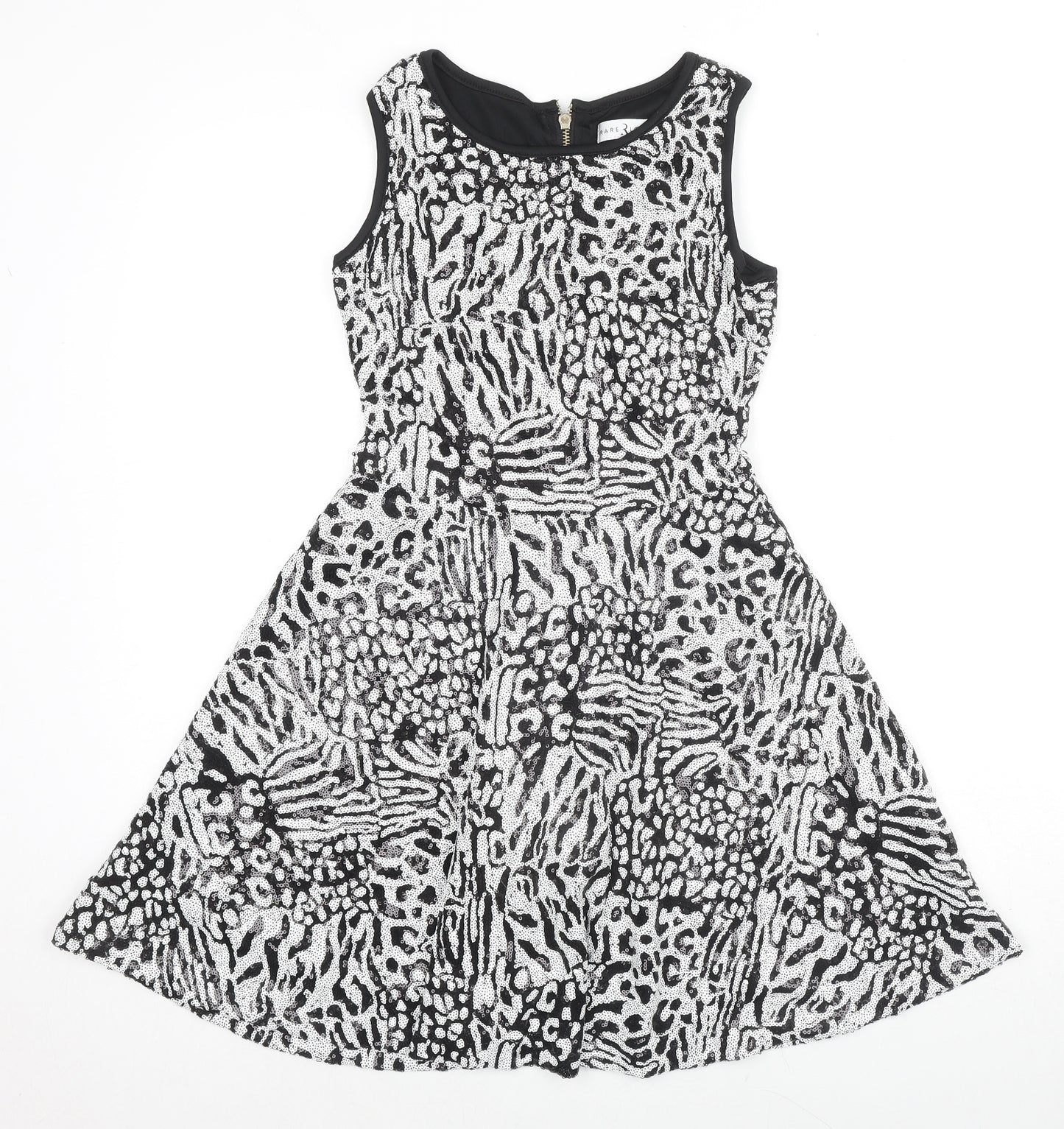 Rare Womens Multicoloured Animal Print Polyester Fit & Flare Size 8 Boat Neck Zip