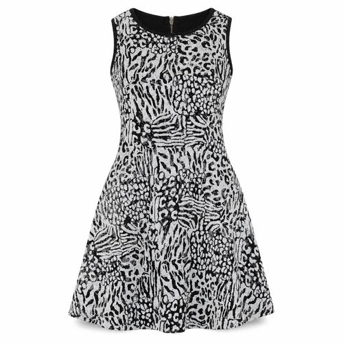 Rare Womens Multicoloured Animal Print Polyester Fit & Flare Size 8 Boat Neck Zip