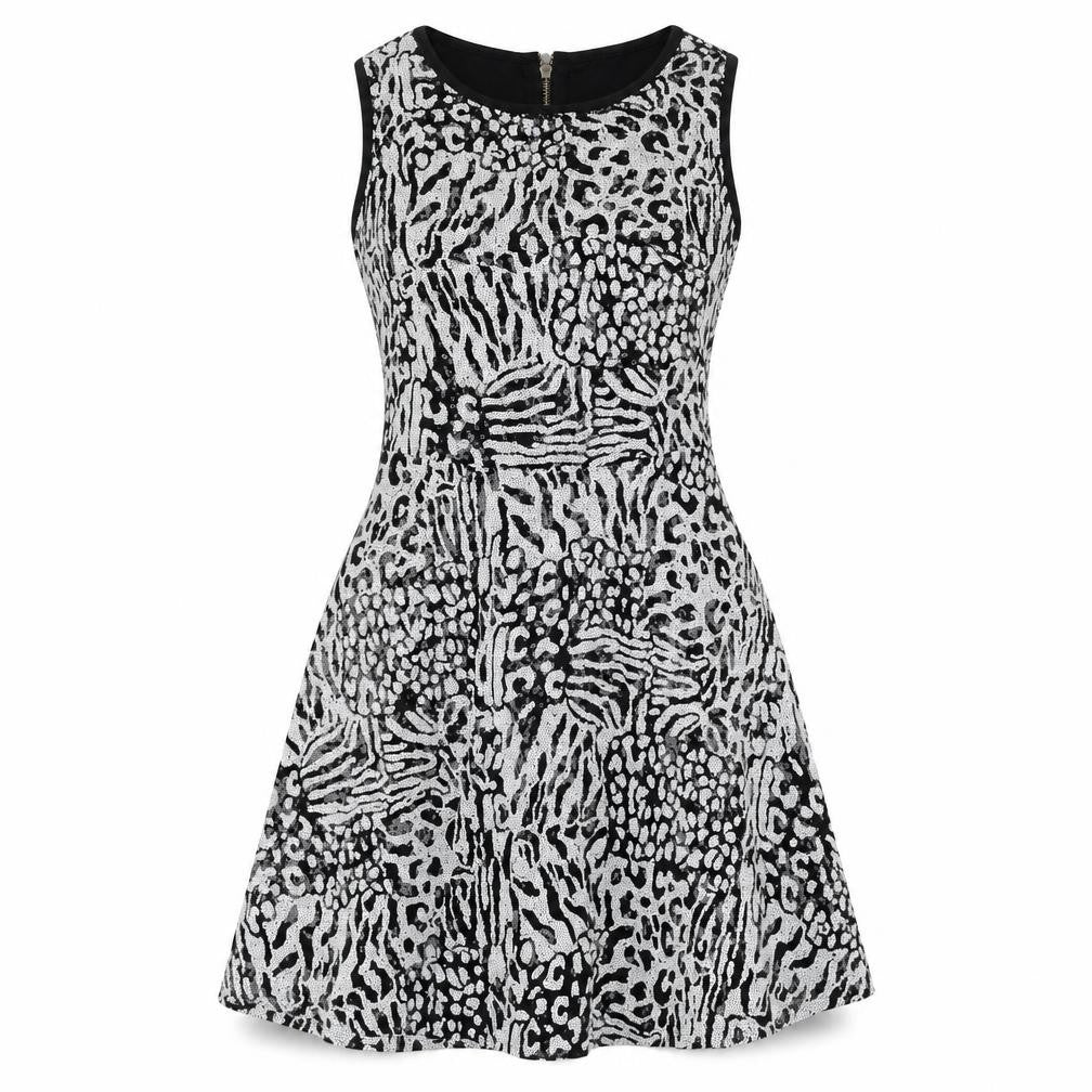 Rare Womens Multicoloured Animal Print Polyester Fit & Flare Size 8 Boat Neck Zip