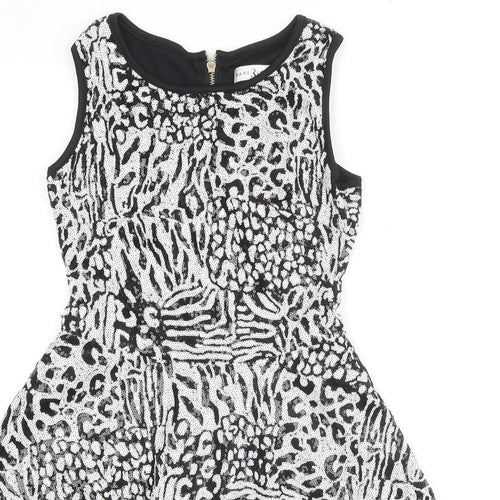 Rare Womens Multicoloured Animal Print Polyester Fit & Flare Size 8 Boat Neck Zip