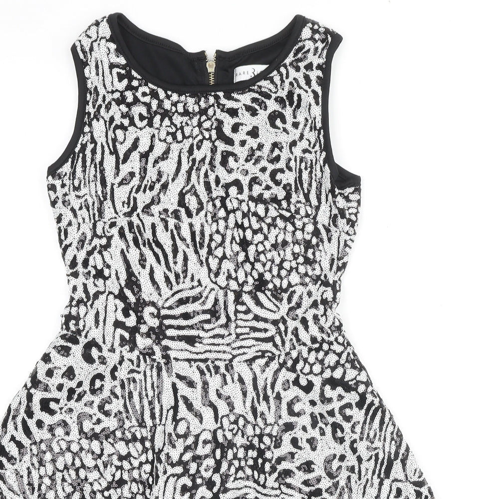 Rare Womens Multicoloured Animal Print Polyester Fit & Flare Size 8 Boat Neck Zip