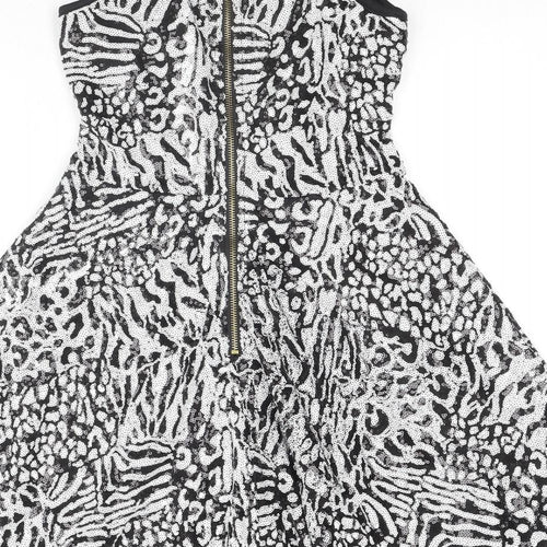 Rare Womens Multicoloured Animal Print Polyester Fit & Flare Size 8 Boat Neck Zip