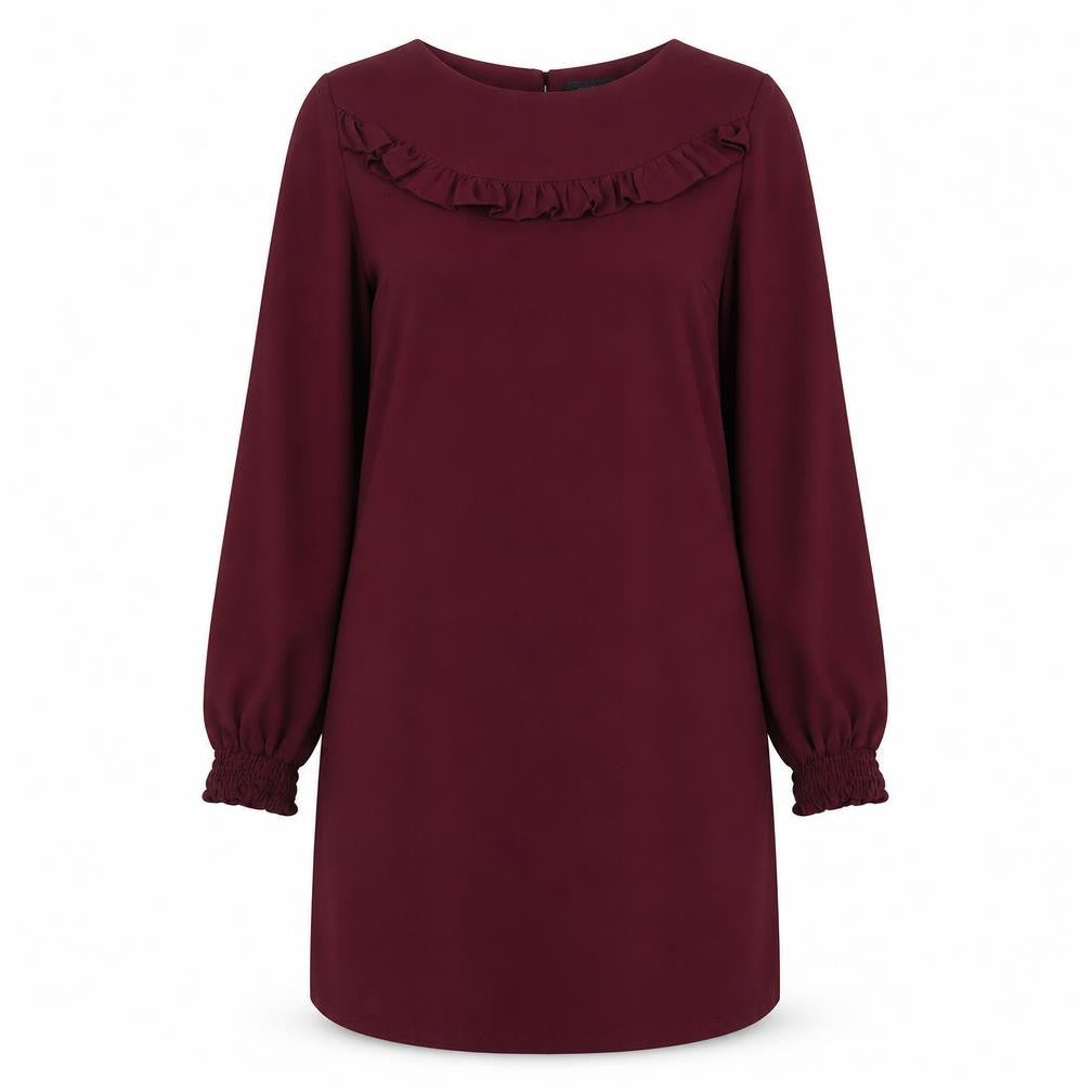 Front view of Dorothy Perkins women’s red polyester shift, size UK 14, boat neck button