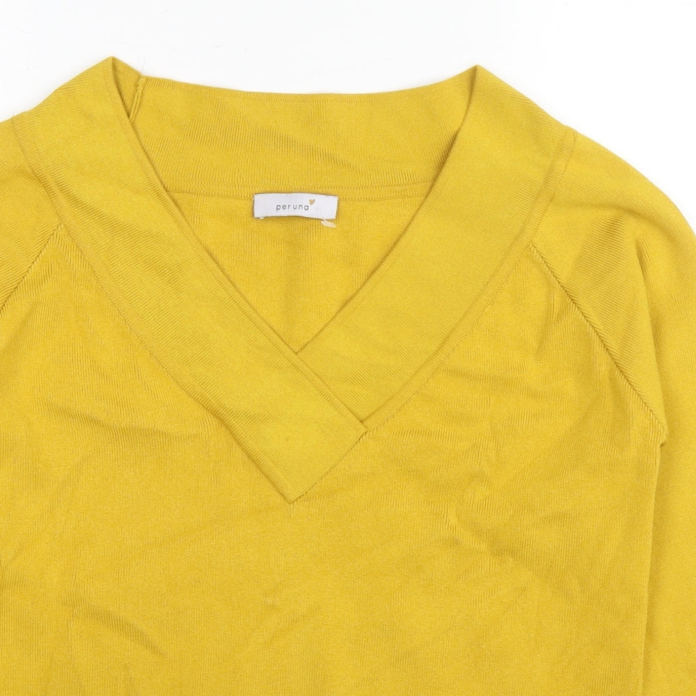 Marks and Spencer Womens Yellow V-Neck Viscose Pullover Jumper Size 16