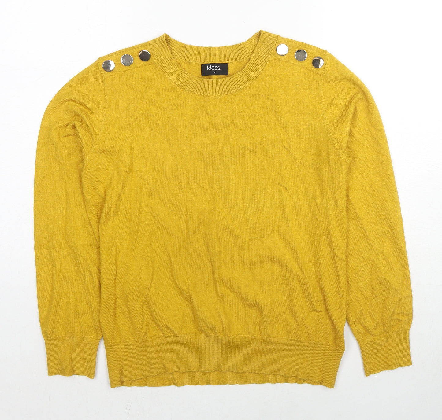 Klass Womens Yellow Round Neck Viscose Pullover Jumper Size M