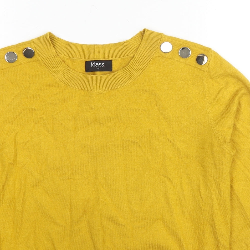 Klass Womens Yellow Round Neck Viscose Pullover Jumper Size M