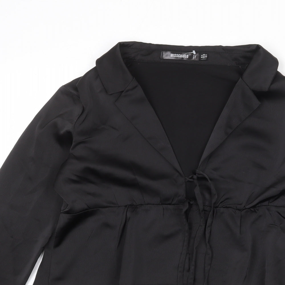 Missguided Womens Black Polyester Basic Blouse Size 8 Collared