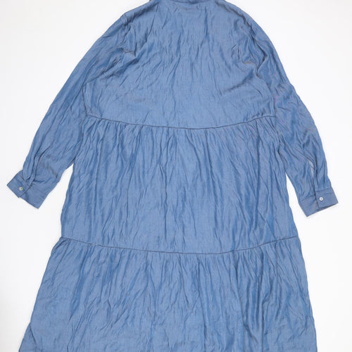 Julipa Womens Blue Viscose A-Line Size 20 Collared Button