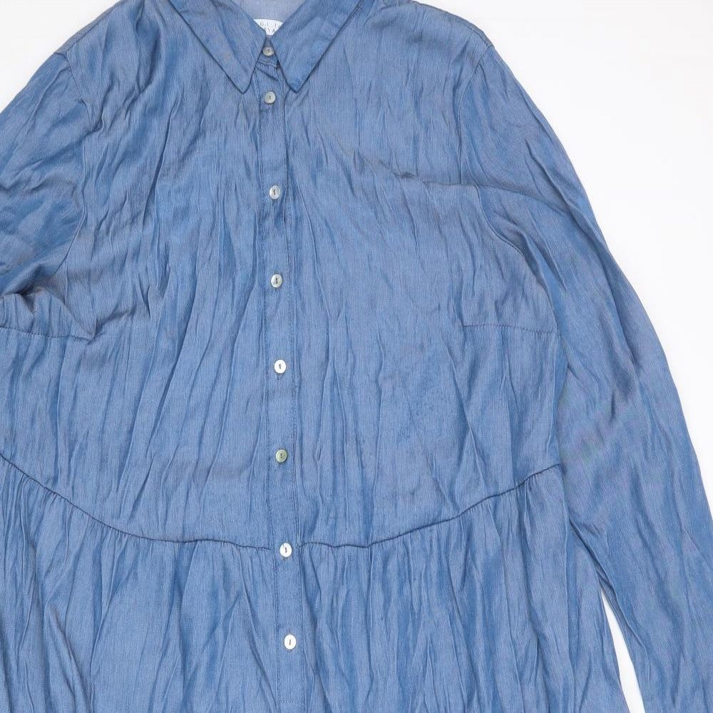 Julipa Womens Blue Viscose A-Line Size 20 Collared Button