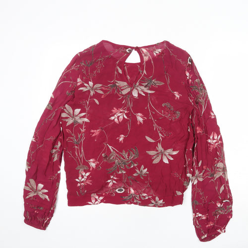 NEXT Womens Purple Floral Viscose Basic Blouse Size 10 Round Neck