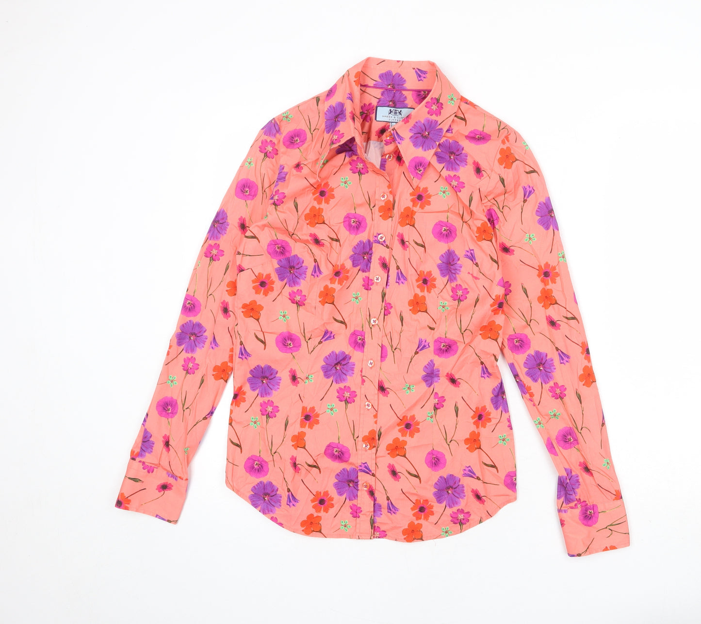 Hawes & Curtis Womens Pink Floral Cotton Basic Button-Up Size 12 Collared