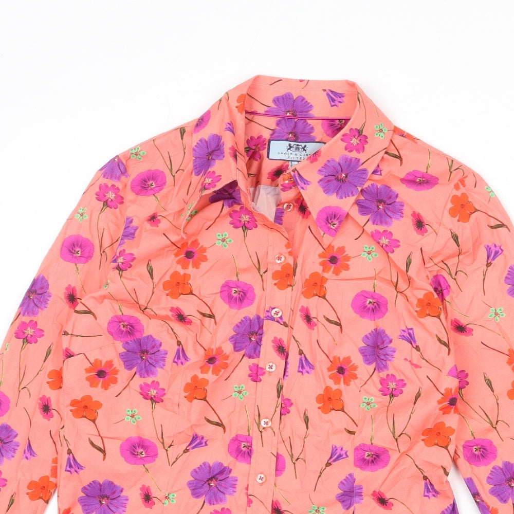 Hawes & Curtis Womens Pink Floral Cotton Basic Button-Up Size 12 Collared