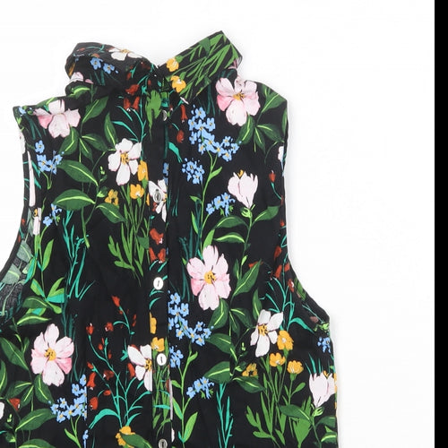 Dorothy Perkins Womens Black Floral Cotton Basic Button-Up Size 10 Collared