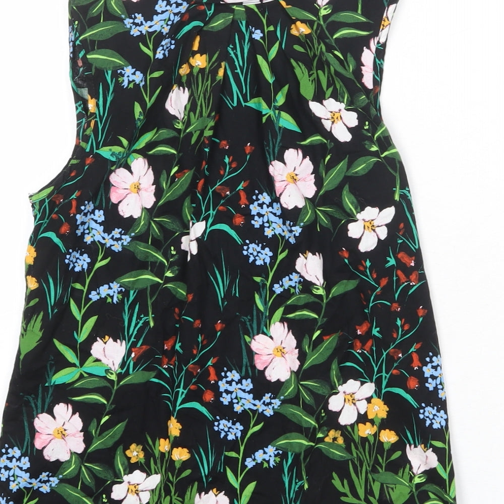 Dorothy Perkins Womens Black Floral Cotton Basic Button-Up Size 10 Collared