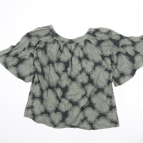French Connection Womens Green Geometric 100% Cotton Basic Blouse Size 8 Round Neck