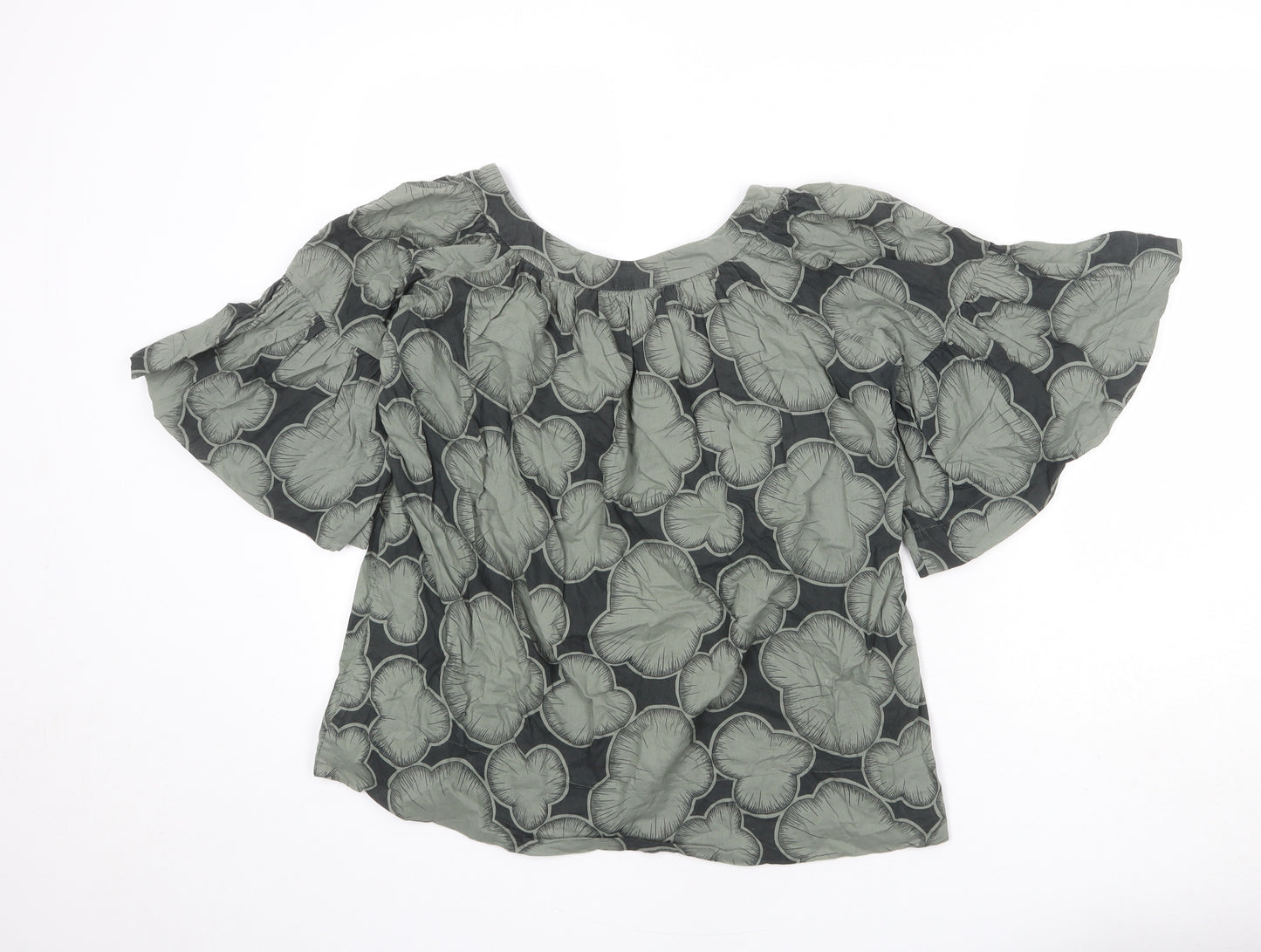 French Connection Womens Green Geometric 100% Cotton Basic Blouse Size 8 Round Neck