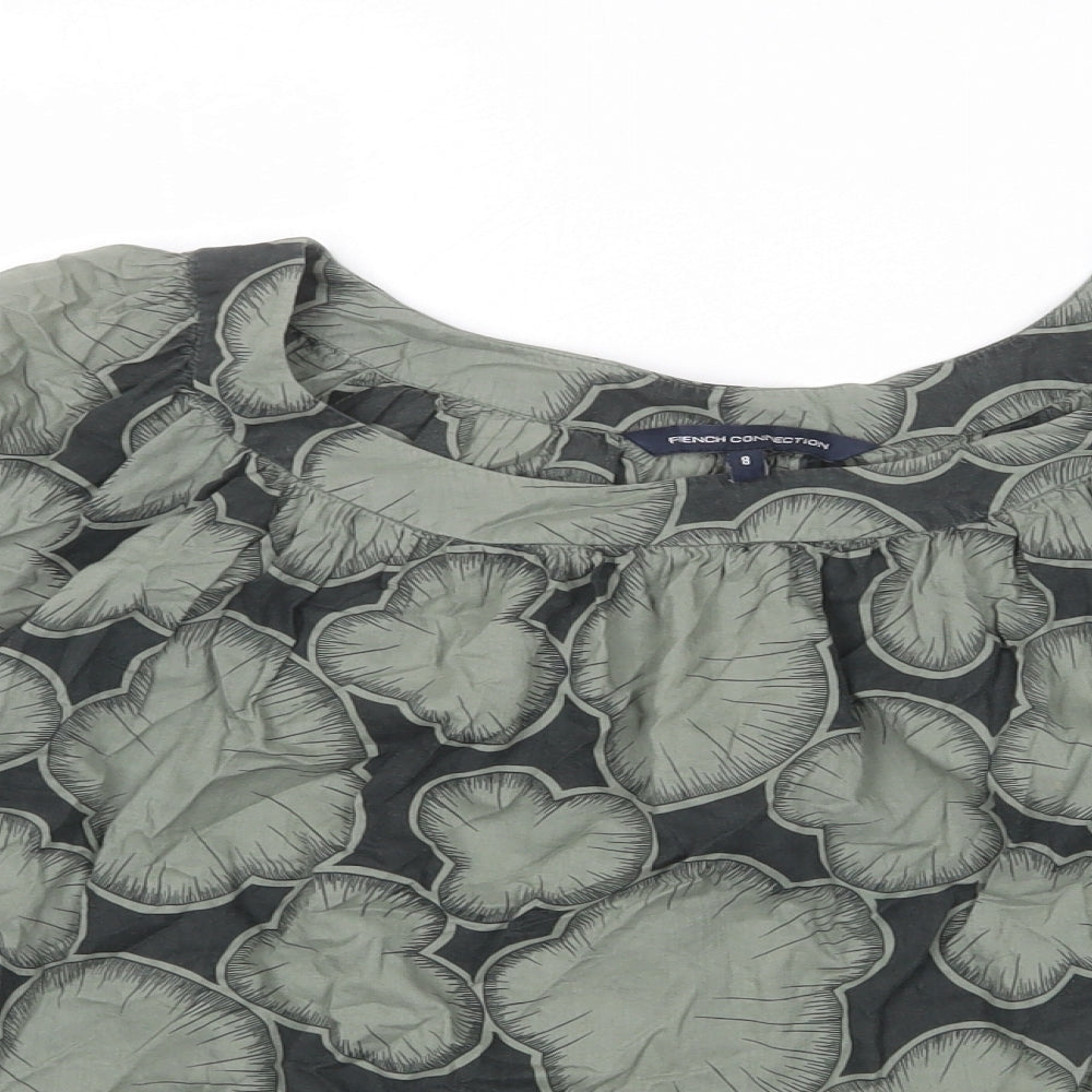 French Connection Womens Green Geometric 100% Cotton Basic Blouse Size 8 Round Neck