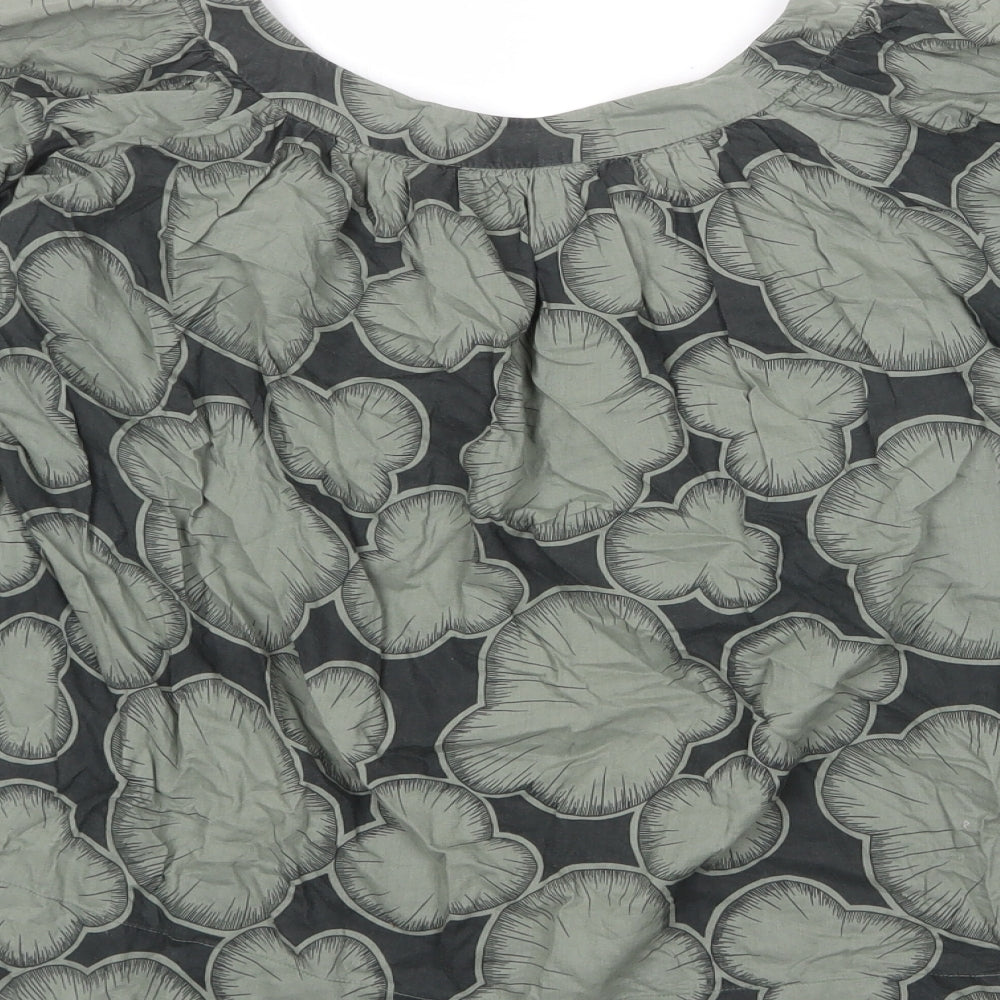 French Connection Womens Green Geometric 100% Cotton Basic Blouse Size 8 Round Neck