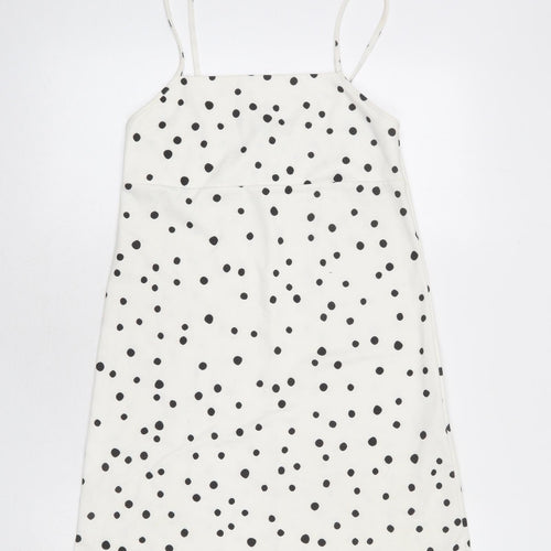 Zara Womens White Polka Dot Polyester Tank Dress Size S Square Neck Pullover