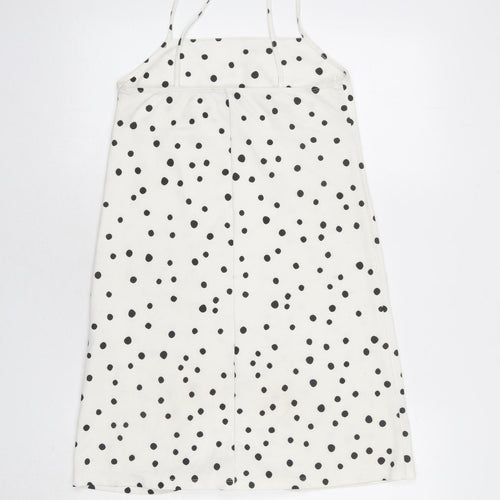 Zara Womens White Polka Dot Polyester Tank Dress Size S Square Neck Pullover