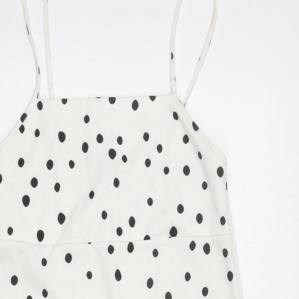 Zara Womens White Polka Dot Polyester Tank Dress Size S Square Neck Pullover