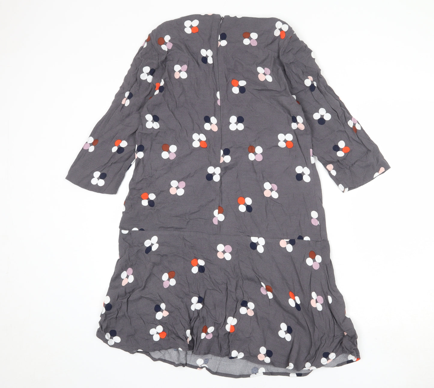 White Stuff Womens Grey Polka Dot Viscose A-Line Size 12 Round Neck Zip