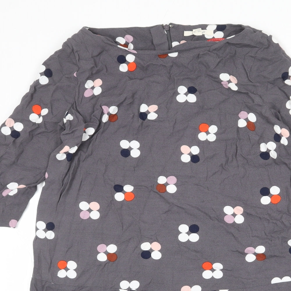 White Stuff Womens Grey Polka Dot Viscose A-Line Size 12 Round Neck Zip
