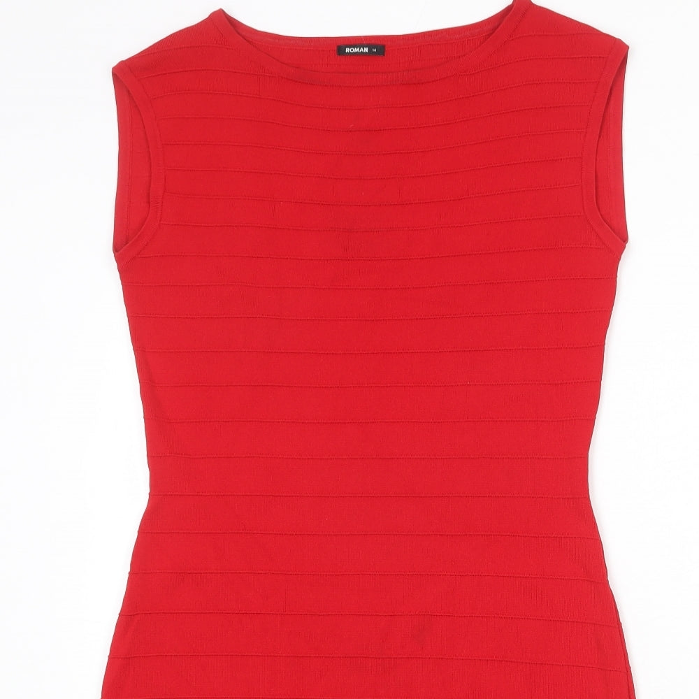 Roman Womens Red Viscose Shift Size 14 Round Neck Pullover