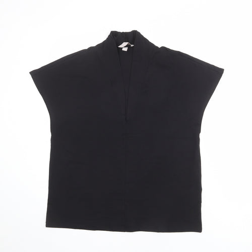 H&M Womens Black Polyester Basic T-Shirt Size M V-Neck
