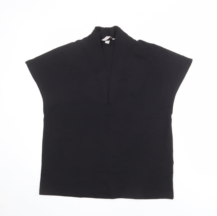 H&M Womens Black Polyester Basic T-Shirt Size M V-Neck