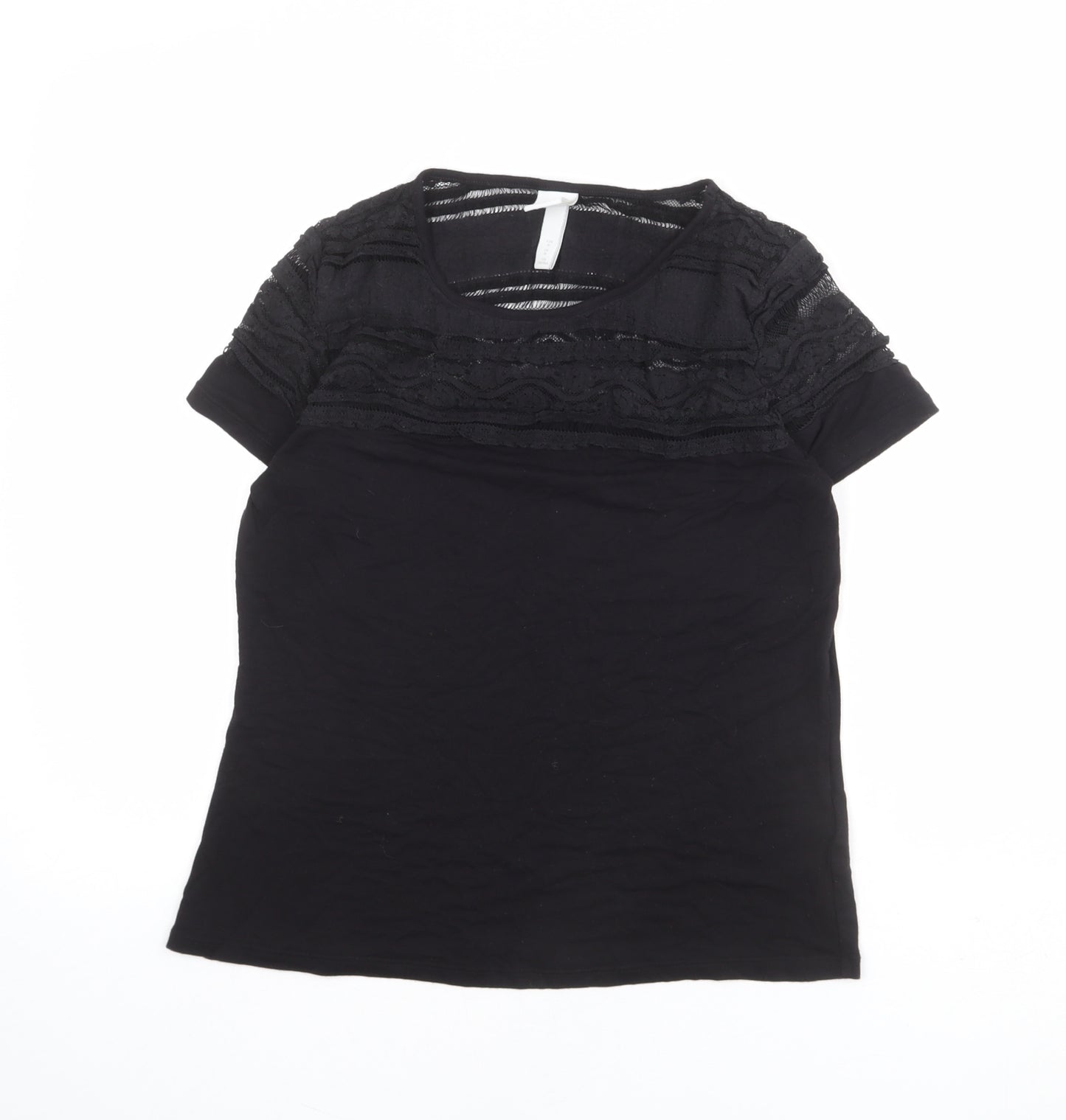 H&M Womens Black Viscose Basic T-Shirt Size M Round Neck