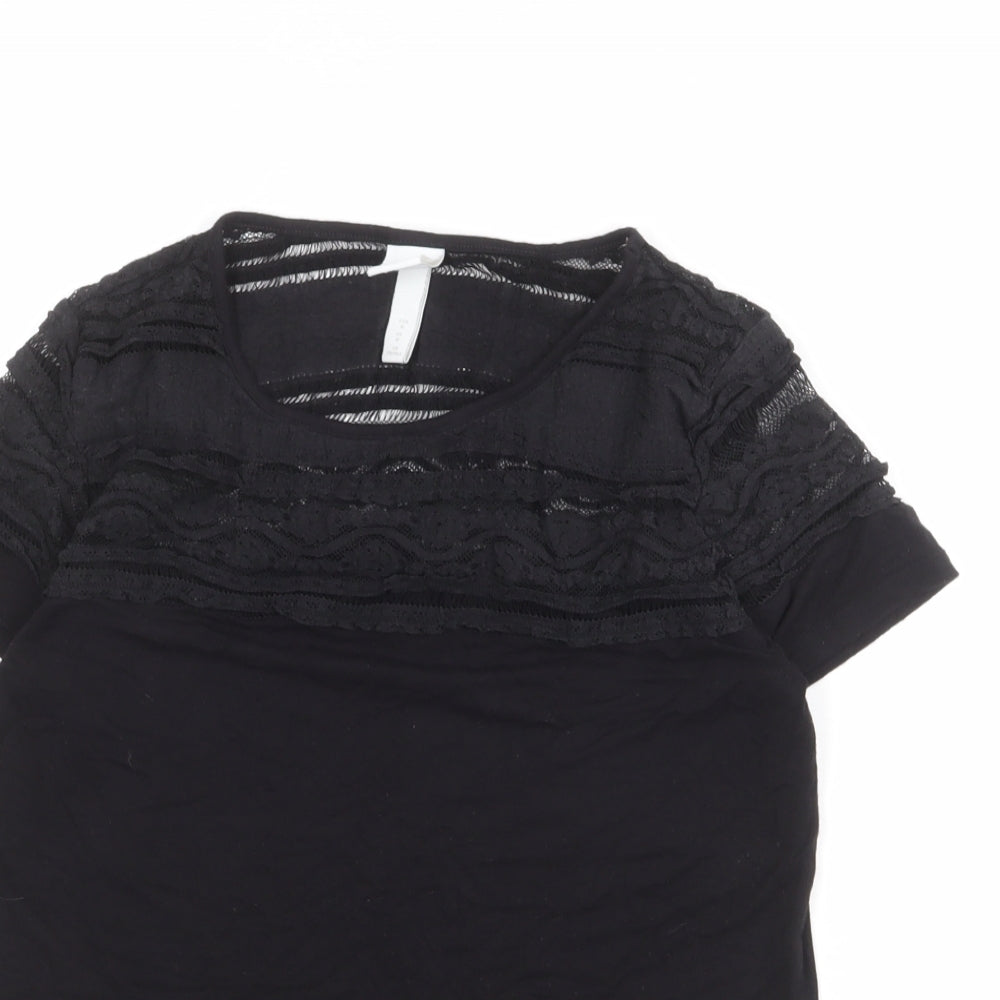 H&M Womens Black Viscose Basic T-Shirt Size M Round Neck