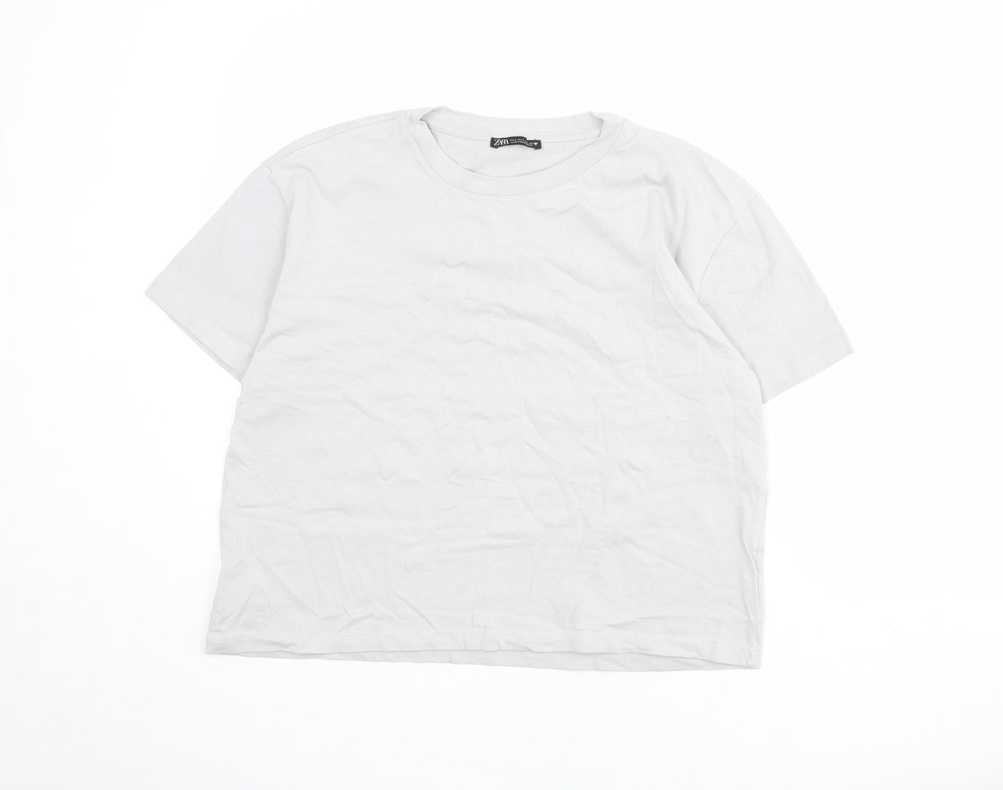 Zara Womens Grey Polyester Basic T-Shirt Size L Round Neck