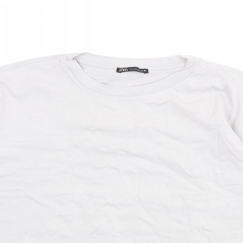 Zara Womens Grey Polyester Basic T-Shirt Size L Round Neck